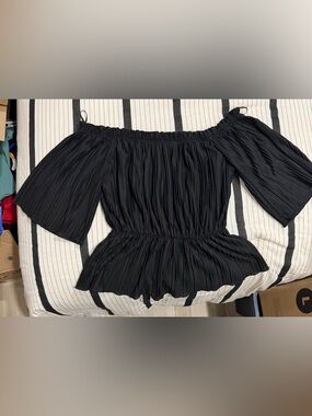 Express Black Pleated Off-Shoulder Peplum Top